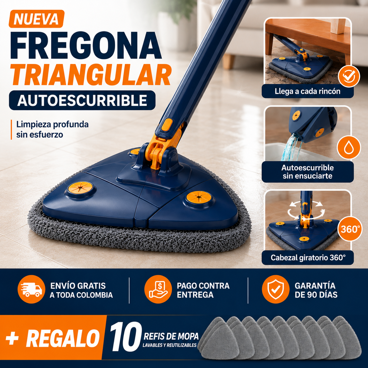 FREGONA TRIANGULAR 360º + 10 RECAMBIOS GRATIS - SOLO HOY